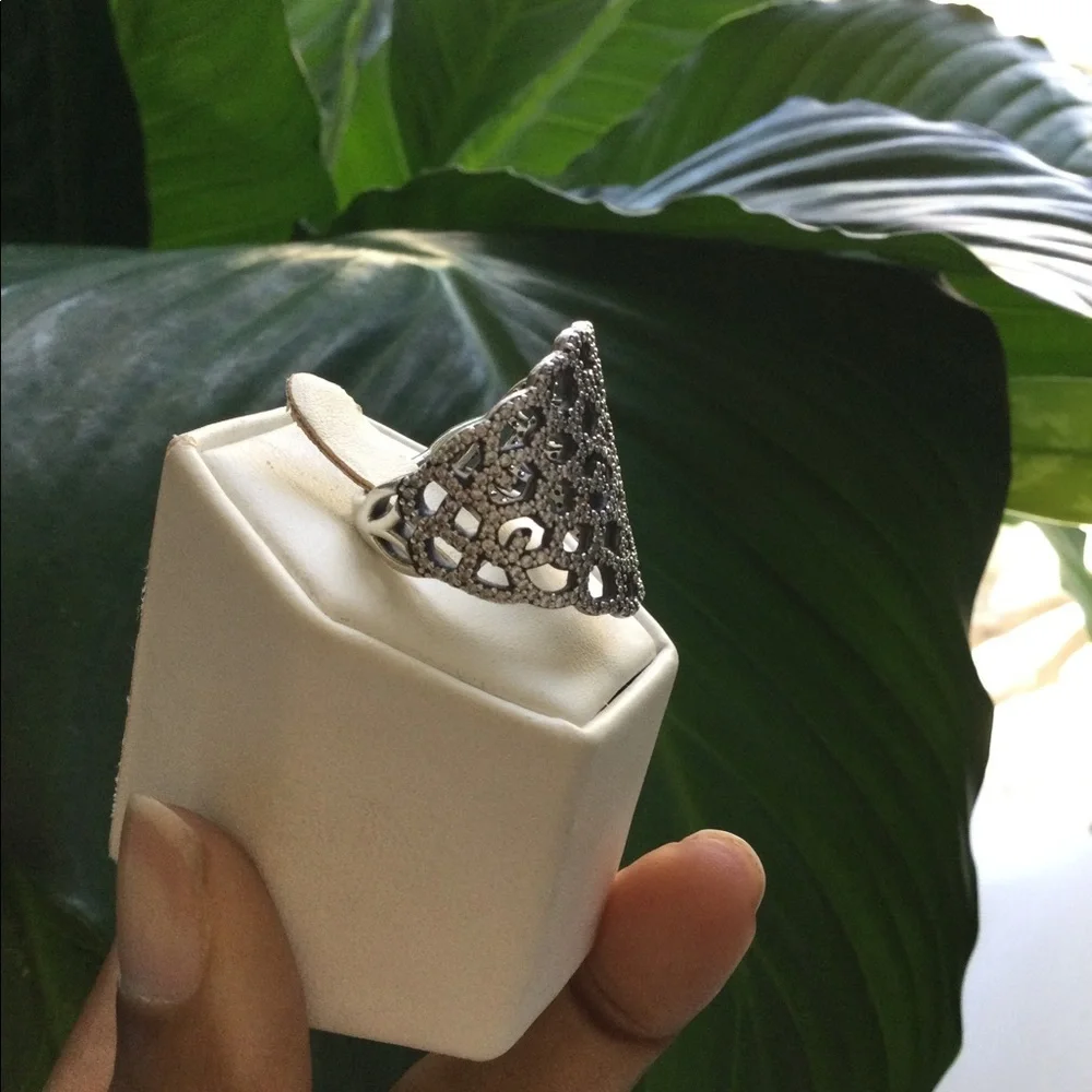 PANDORA SILVER STUDDED DIAMOND RING - Picture 4 of 5